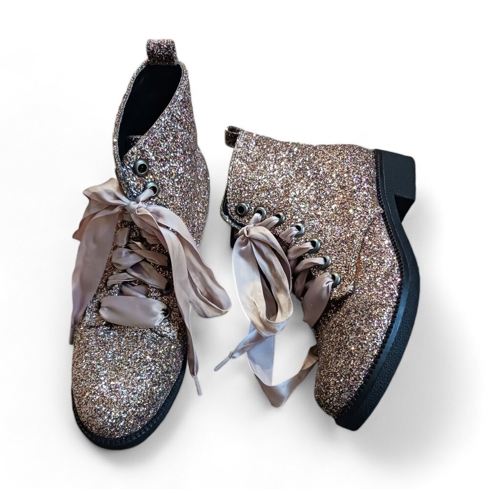 Dirty Laundry Pink Glitter Combat Boots - Picture 2 of 16